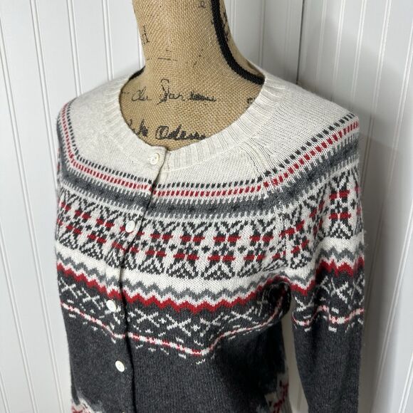 B Moss Lambswool Angora Cardigan Sweater Sz M Fair Isle Nordic Winter Vtg 90s - Picture 2 of 11